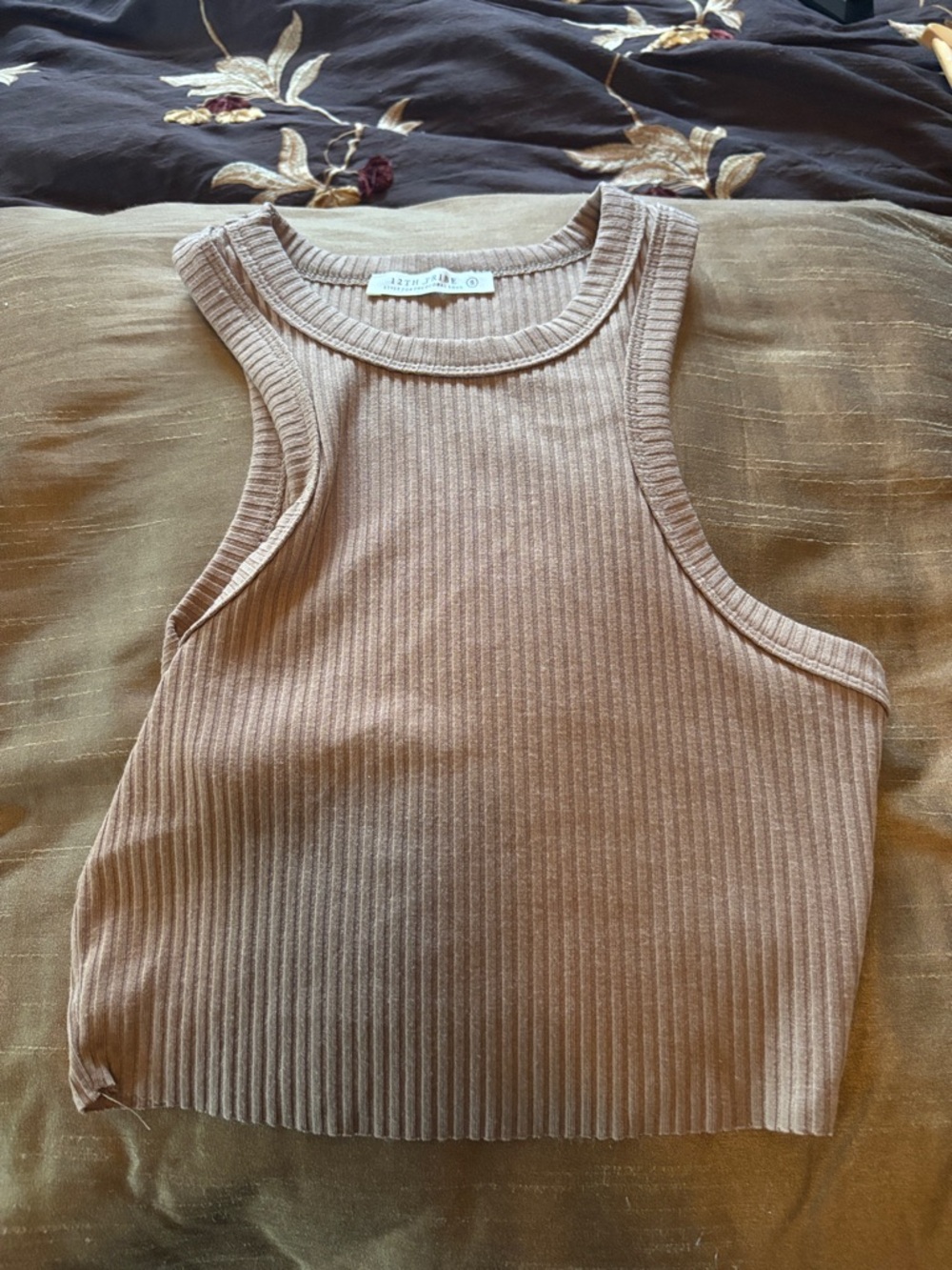12th Tribe Ribbed Tank Top in Taupe